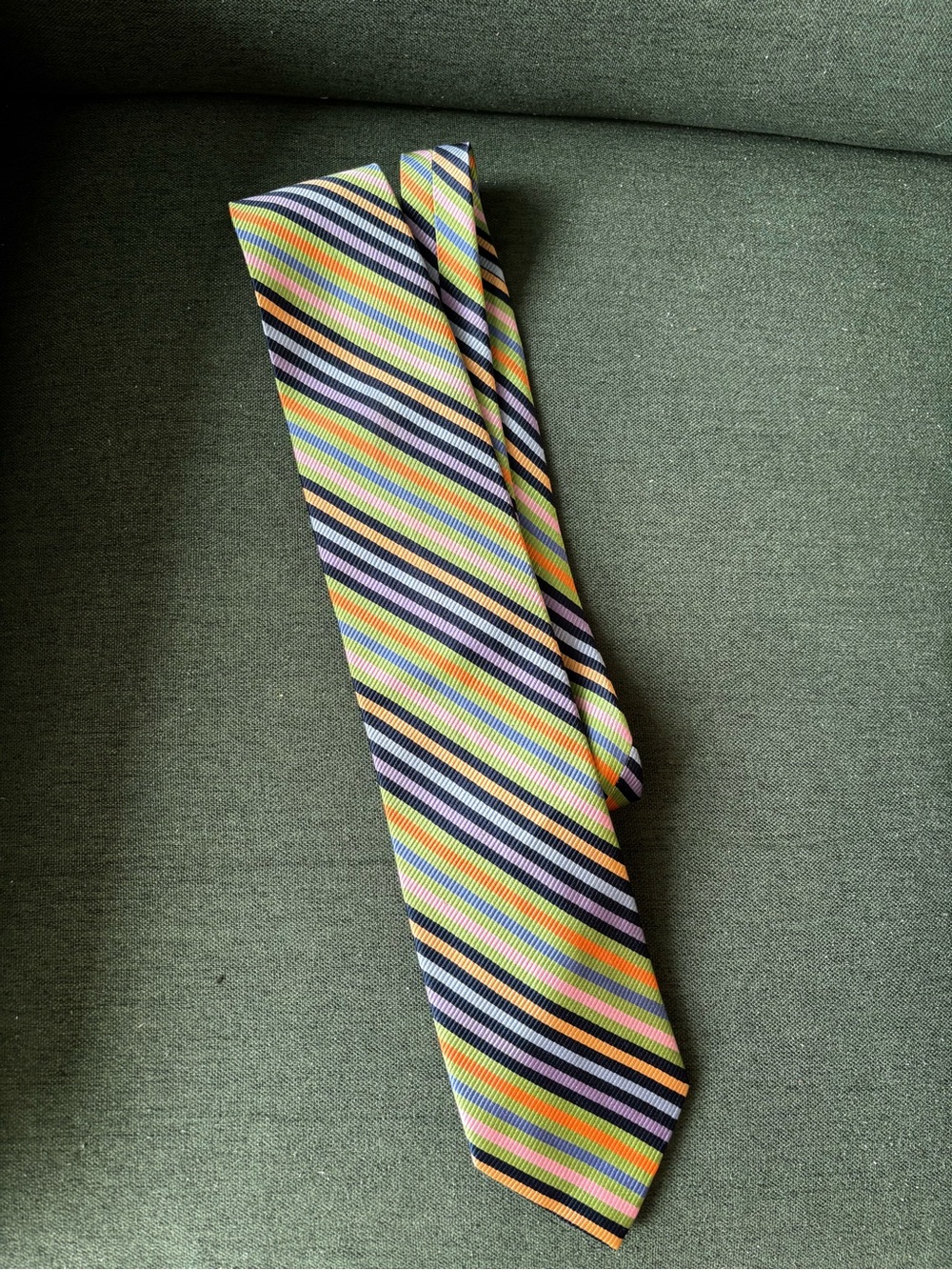Men's Striped Multicolor Tie — Navy, Yellow, Green, Pink
